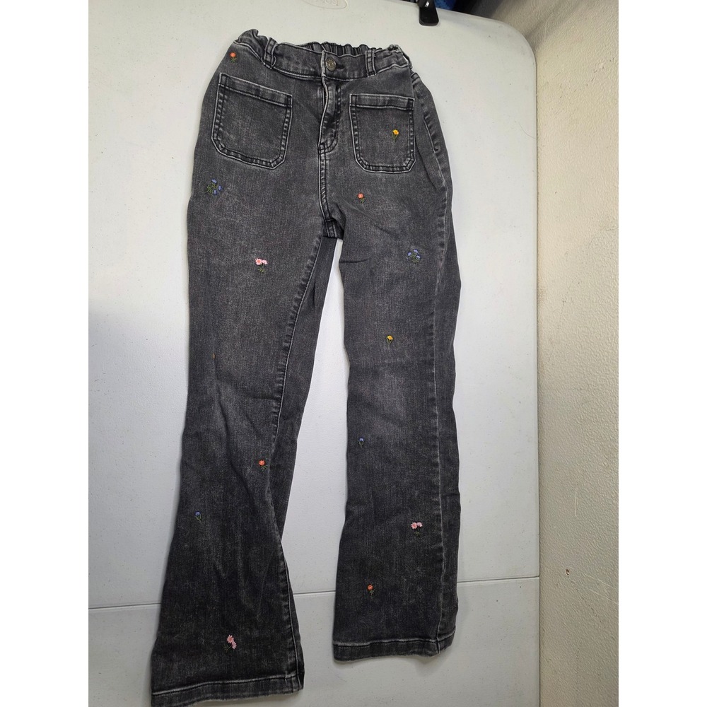 Cat & Jack Girls Flare Jeans Gray Acid Wash Floral Embroidered Size 16
